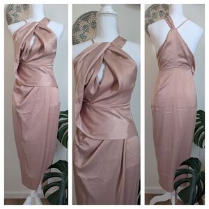 ASOS Satin Dusty Pink Halter Asymmetrical Midi Dress Size 2